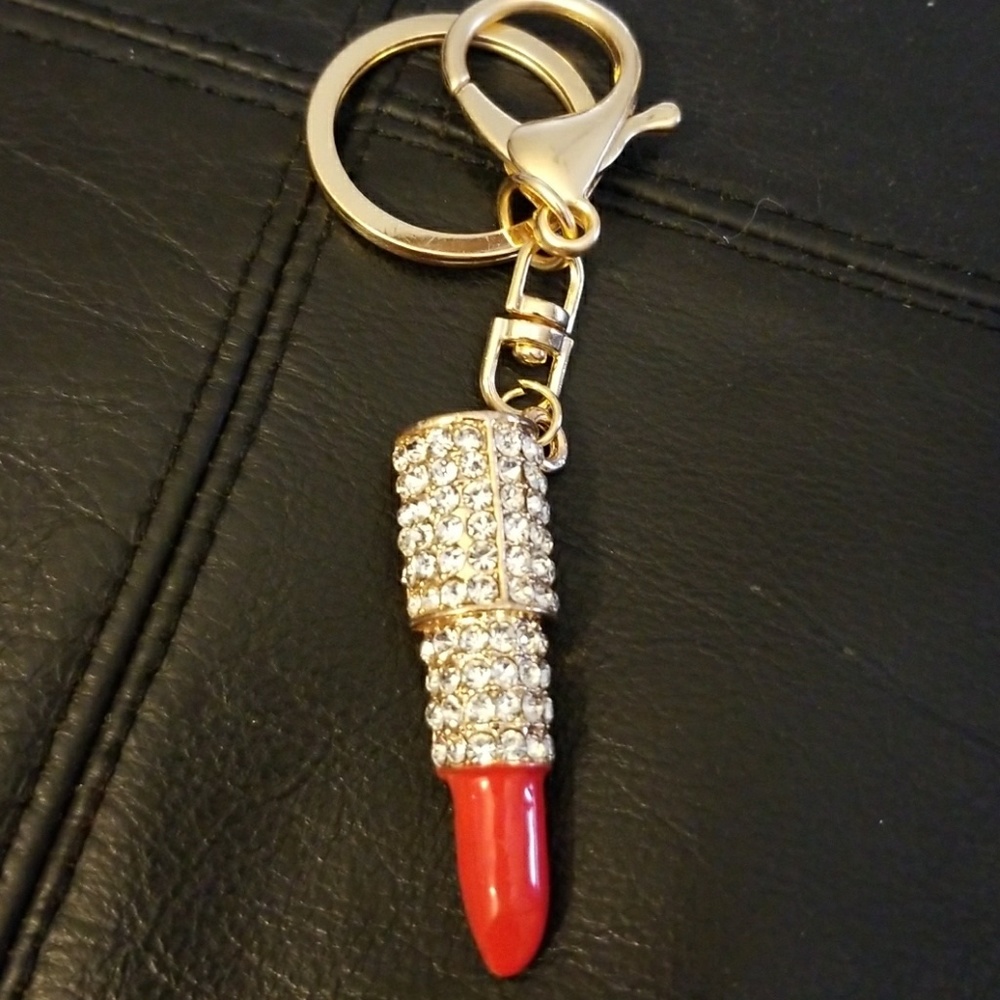 Lipstick Rhinestone Crystal Keyring Pendant Gift